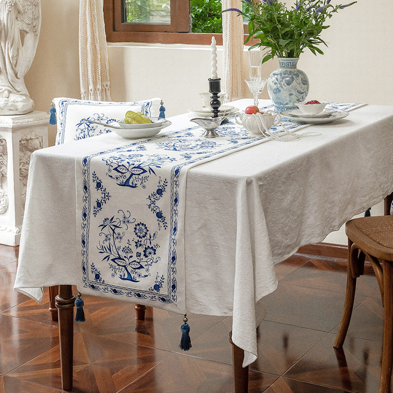 防水桌旗法式桌布新中式氛围感茶几桌布边柜盖布长条青花台布定制,淘宝优惠券,粉丝福利购,淘宝优惠卷