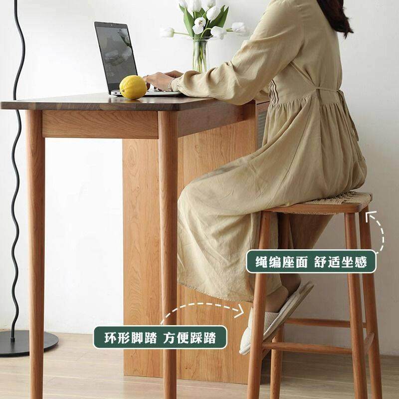 绳藤编酒吧凳实木吧椅家用高脚椅轻奢酒吧饭厅岛台椅棉麻靠背椅子,淘宝优惠券,粉丝福利购,淘宝优惠卷