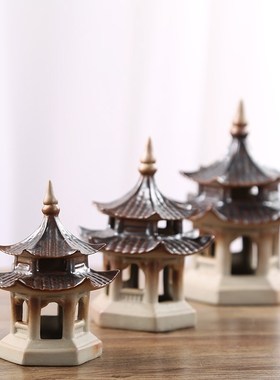 六角凉亭微景观建筑模型小宝塔造景吸水石水族箱花盆茶宠假山配件