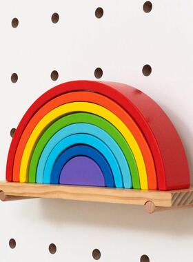 iwood木目 洞洞板彩虹积木装饰摆饰 北欧风木质拼搭玩具叠叠乐