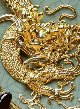 漆线雕龙凤呈祥双龙戏珠盘子陶瓷摆件厦门工艺品客厅玄关装饰礼品