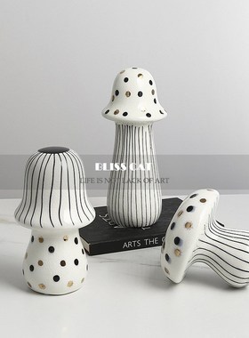 现代几何彩色斑点蘑菇陶瓷摆件样板间儿童房装饰柜创意装饰品