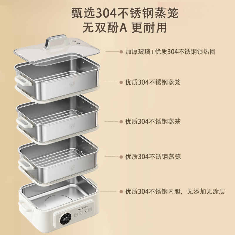 奥克斯不锈钢电蒸锅多功能家用三层2025新款蒸煮炖一体锅早餐机,淘宝优惠券,粉丝福利购,淘宝优惠卷