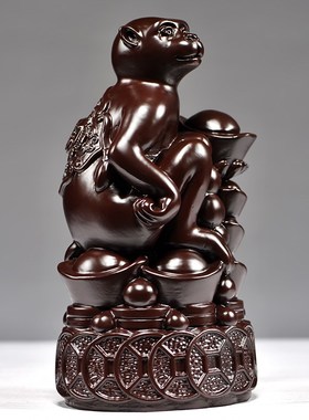 黑檀木雕刻猴子摆件生肖猴实木质灵猴献桃办公装饰送礼红木工艺品