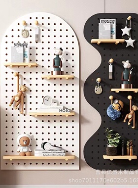 洞洞板玄关墙面置物架木质书房隔板收纳架挂板展示架背景墙挂架