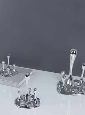 简约现代轻奢创意水滴摆件电镀树脂工艺品玄关博古架电视柜装饰品