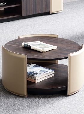 意式极简电视柜茶几组合碳素钢架家居现代简约马鞍皮茶几电视柜