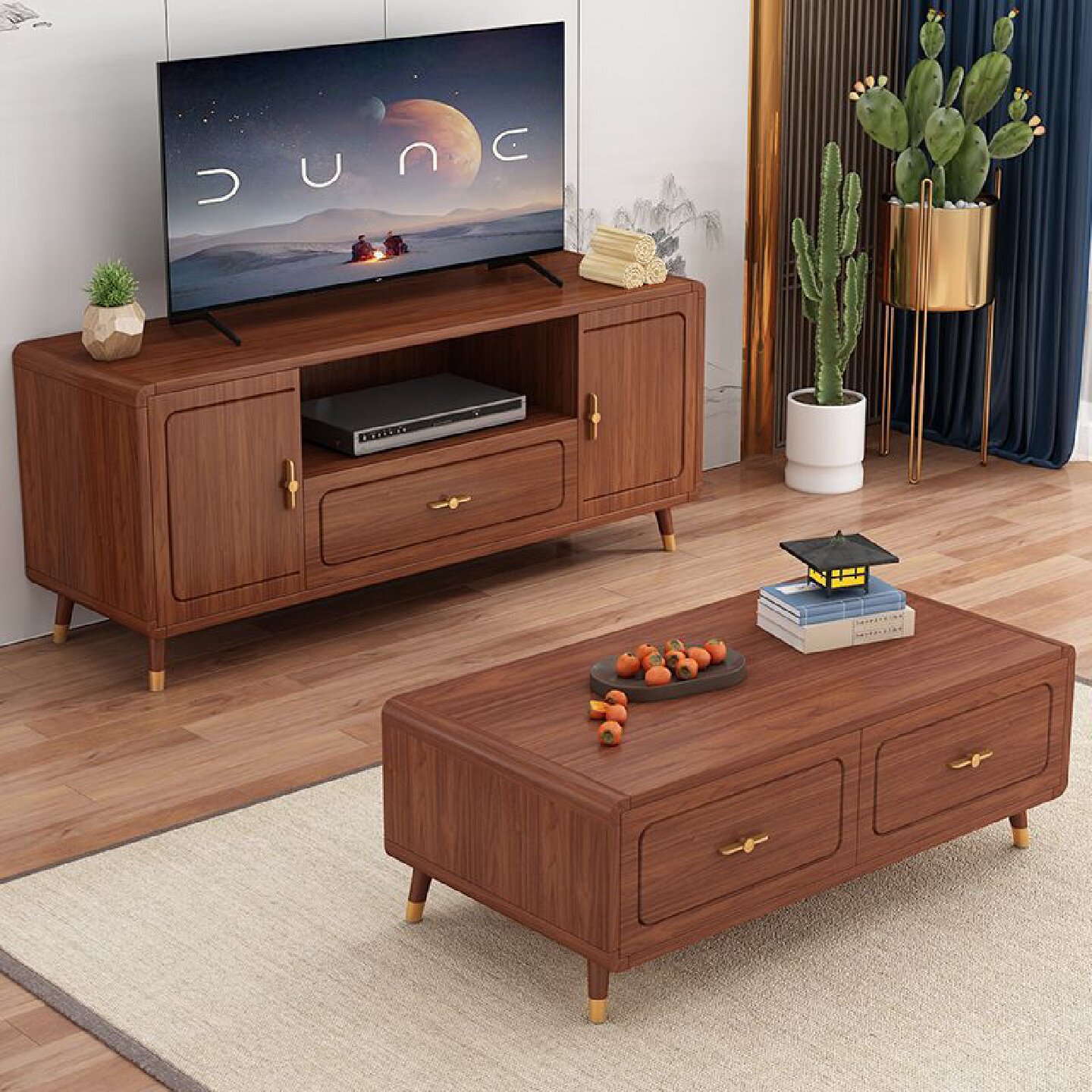 实木电视柜客厅家用2024新款落地小户型新中式茶几电视机柜组合 - 图0