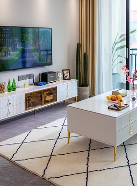 岩板茶几电视柜组合现代简约实木电视机柜小户型客厅新款