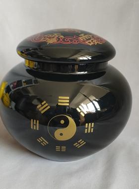 1升容量黑色生基罐种生基坛子陶瓷罐风水摆件储物罐 还有大号1.7L