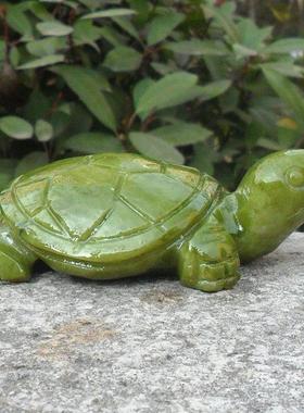 彷真可爱天然玉石乌龟大小号绿色岫玉人财两旺石头长寿龟鱼缸摆件