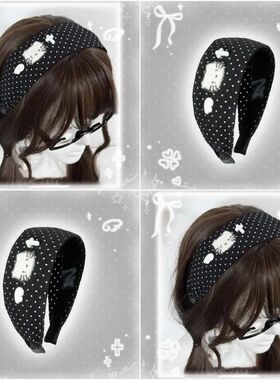 韩系lolita超萌梦游小猫可爱波点布艺KT甜美发卡少女日系卡通发饰