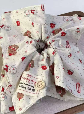 甜美可爱小狗波点红色方巾大肠发圈女日系百搭发饰女超大方形头绳
