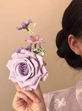 浅梦花名新中式紫色花朵侧边发夹