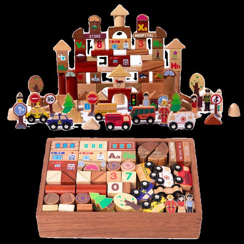 儿童拼装益智城市交通木头玩具婴幼儿宝宝礼物大颗粒汽车实木积木,淘宝优惠券,粉丝福利购,淘宝优惠卷