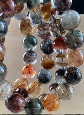 天然幽灵发晶单圈手链幽灵共生水晶手串一物一图手串送礼物饰品女