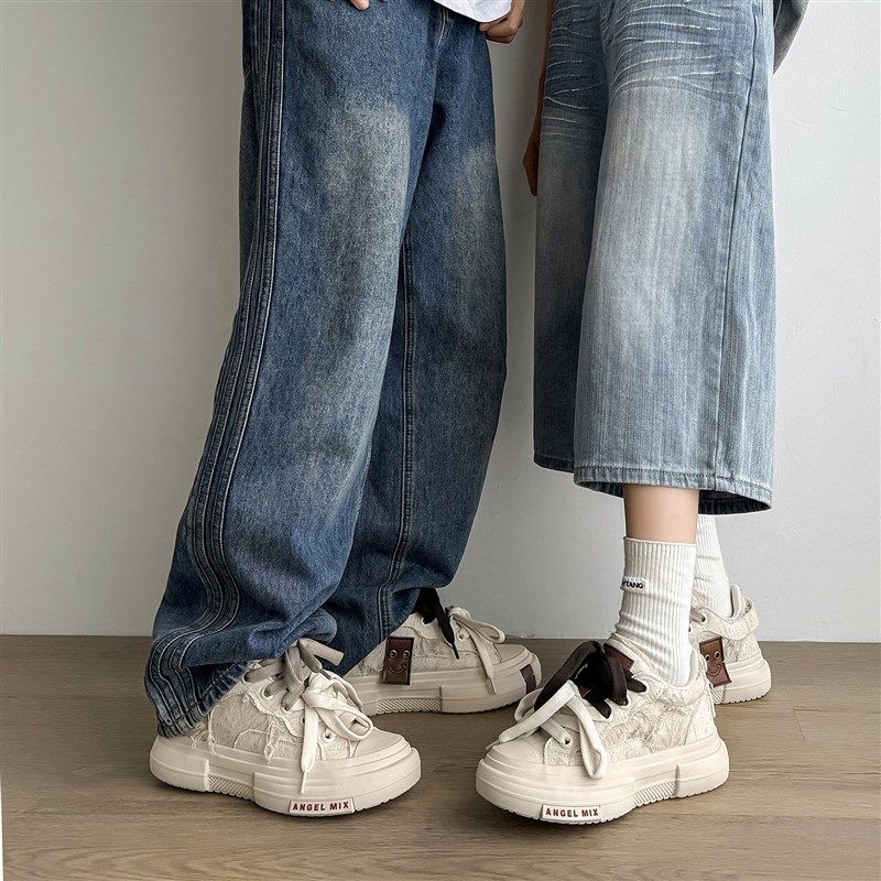 小众高级感厚底增高鞋男款7cm情侣黑色帆布板鞋百搭鞋子男鞋潮鞋,淘宝优惠券,粉丝福利购,淘宝优惠卷