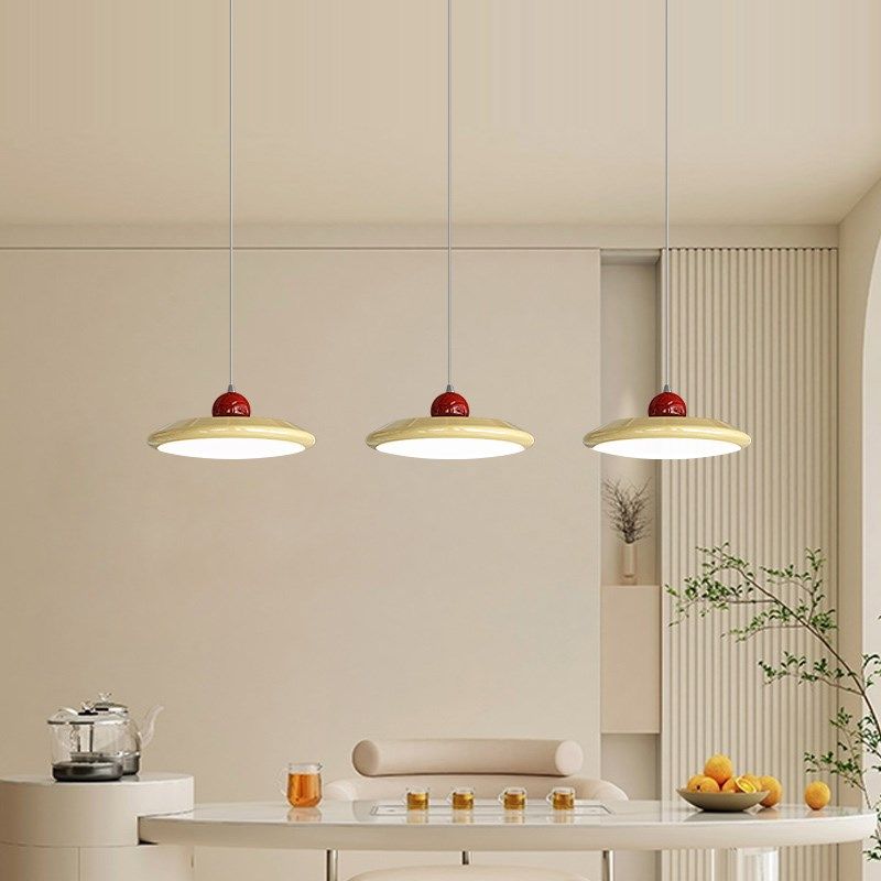 奶油风餐吊灯全光谱护眼餐厅餐桌吧台岛台单头三头长盘飞碟吊灯,淘宝优惠券,粉丝福利购,淘宝优惠卷