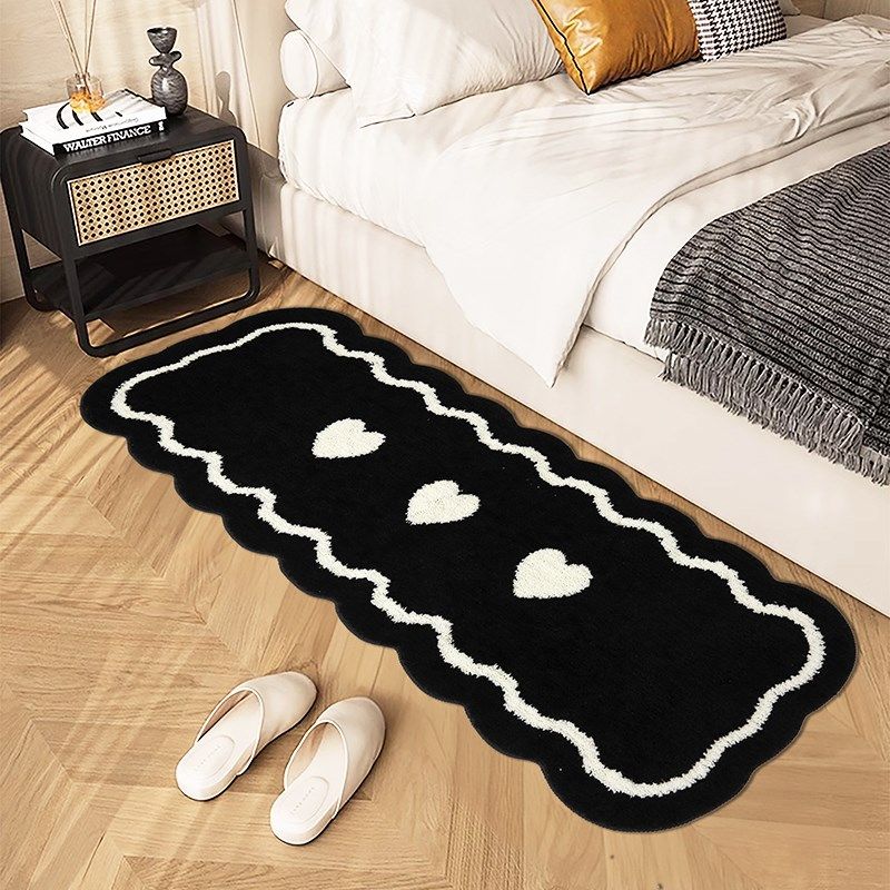黑白爱心地毯卧室床边毯高级感少女房间毛绒脚垫主卧床前长条地垫,淘宝优惠券,粉丝福利购,淘宝优惠卷