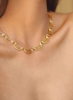 金色波浪纹项链女百搭精致朋克风设计感时尚气质小众镂空锁骨链