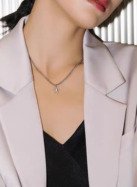 银色星星吊坠项链女高级感气质个性小众精致优雅时尚百搭锁骨链
