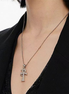 满钻双十字架吊坠项链复古轻奢风精致高级气质百搭优雅毛衣链女
