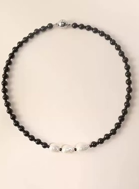 爆款黑色项链女2025新款夏季高级感串珠锁骨链时尚百搭高级感简约