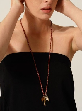 原创设计长款编绳大鱼叶片项链女双层高级感气质时尚手工毛衣链