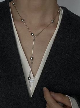 星河灰色珠子锁骨链Y字链毛衣链时尚百搭高级感简约个性潮流气质