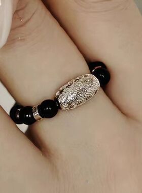 相生系列黑檀木桶珠戒指气质优雅新中式高级感气质串珠指环饰品