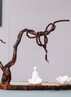 天然根雕摆件创意家居客厅玄关装饰工艺品陶瓷无相佛树根禅意底座