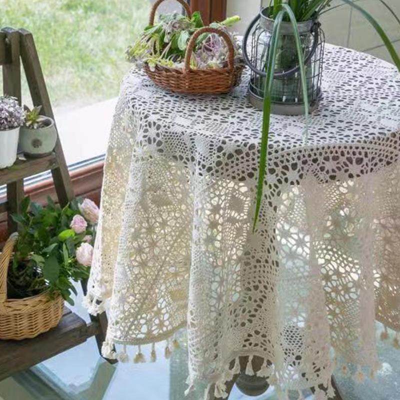复古镂空蕾丝钩针桌布ins田园居家餐桌布艺圆桌长方形定制拍照布,淘宝优惠券,粉丝福利购,淘宝优惠卷