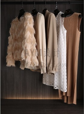 沐木mumu样板房衣服衣帽间装饰品摆件样板间女装驼色服饰软装