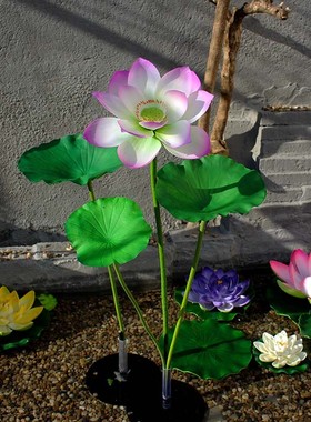 仿真荷花高品质仿真荷叶荷花花草莲花假花鱼池高档逼真装饰品摆件