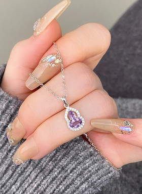 s925纯银项链女天然水晶石海蓝宝色葫芦项链平安喜乐小红书爆款