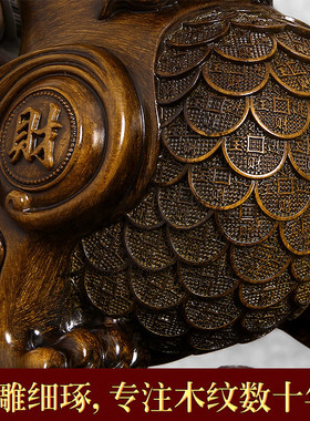 旺财招财貔貅摆件一对仿木雕工艺客厅电视柜桌面装饰店铺开业礼品