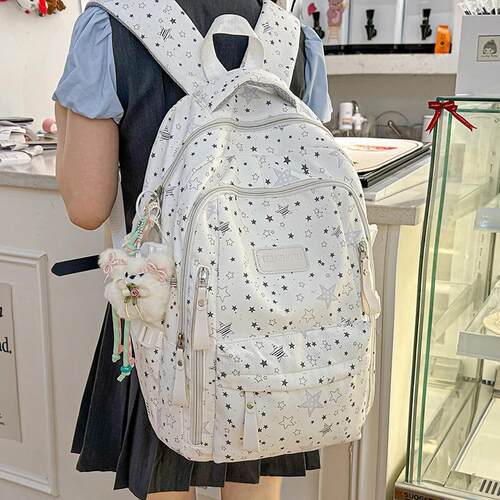 学院风书包女初中生韩版大容量高中学生五角星背包2026新款双肩包 - 图0