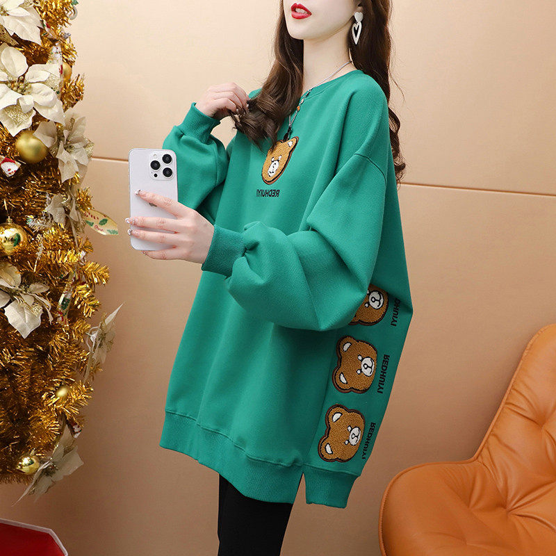 设计感开叉圆领女春秋薄款胖mm大码遮肚子200斤卡通刺绣,淘宝优惠券,粉丝福利购,淘宝优惠卷