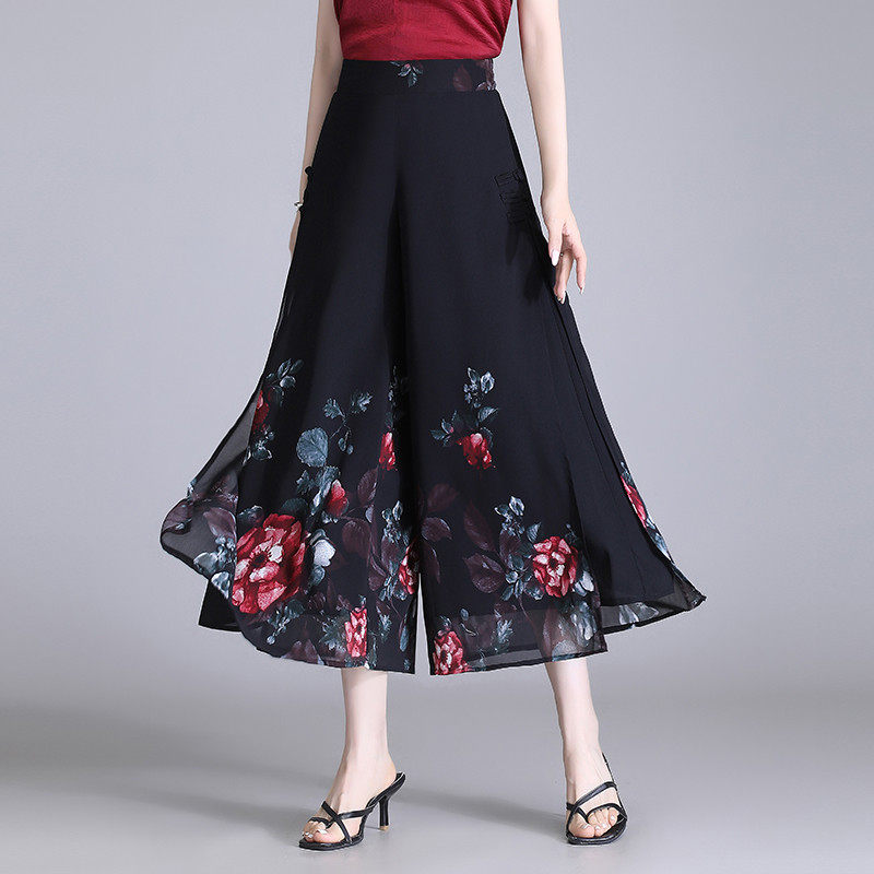 中国风花色雪纺阔腿裤女夏季薄款宽松盘扣显瘦九分裤裙裤,淘宝优惠券,粉丝福利购,淘宝优惠卷