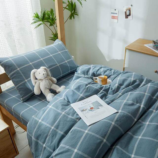 . Student three-piece set Japanese-style colored single sheets 9 bed sheets, all-cotton dormitory top and bottom lay water washing cotton pure cotton 0A