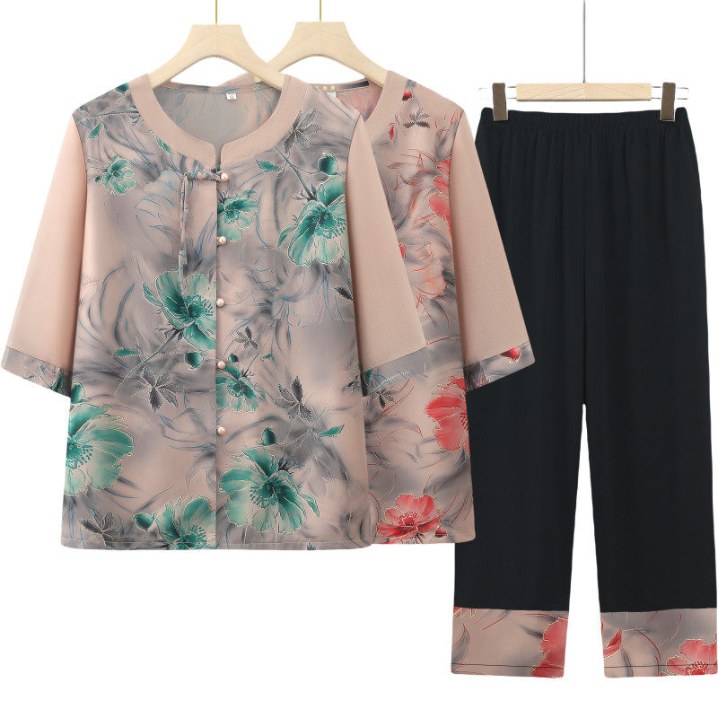 奶奶装夏季衬衫女中老年人妈妈夏装七分袖薄款雪纺小衫老太太套装,淘宝优惠券,粉丝福利购,淘宝优惠卷