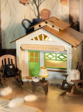 日系小木屋装饰品摆件床头电视柜花园书架家居开放格拍照区