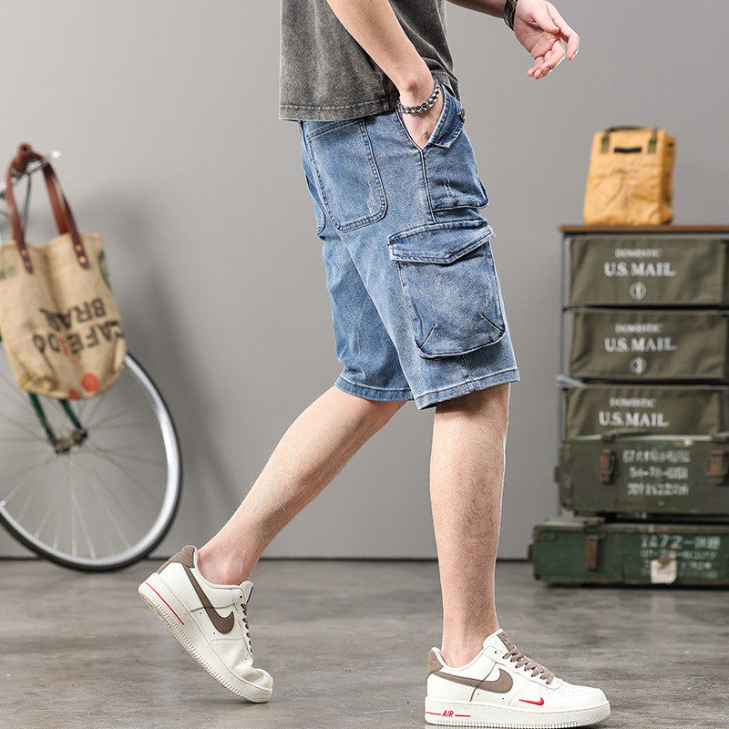 时尚多口袋工装牛仔男五分大码胖子宽松5分中裤2025新款,淘宝优惠券,粉丝福利购,淘宝优惠卷