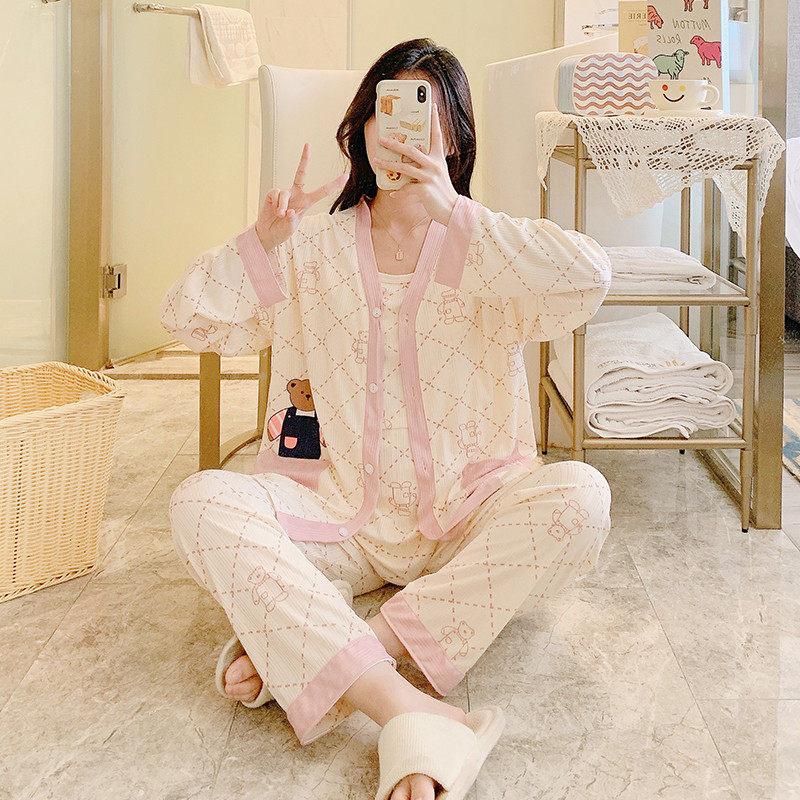 孕妇睡衣春秋季纯棉孕晚期三件套月子服产后哺乳衣产妇喂奶居服,淘宝优惠券,粉丝福利购,淘宝优惠卷