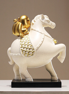 马上封侯新中式招财马摆件桌面办公室工艺品书桌玄关家居装饰品