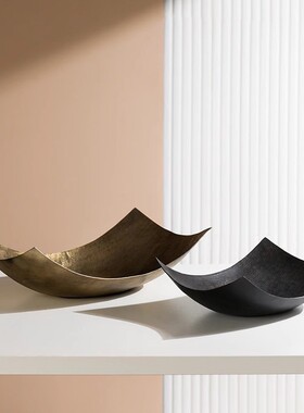 进口铝制复古做旧金属锤纹矩形果盘摆件侘寂风样板间茶几餐桌装饰