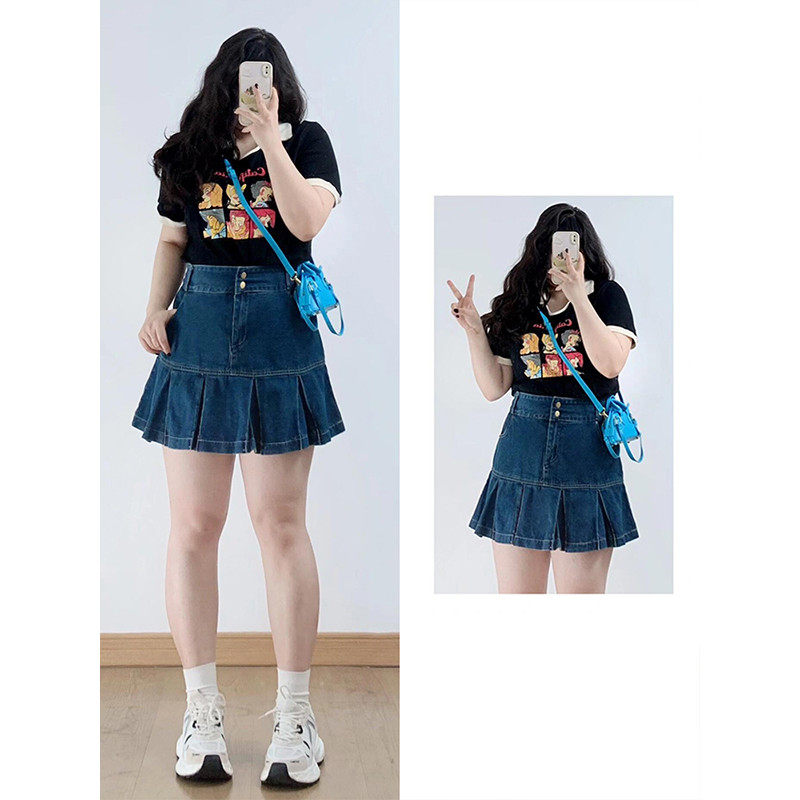 300斤大码牛仔女胖mm夏季辣妹显瘦百褶a字,淘宝优惠券,粉丝福利购,淘宝优惠卷