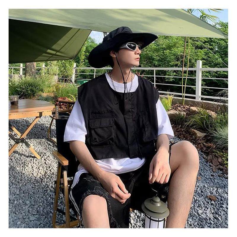 青少年口袋短款马甲男ins潮设计感小众宽松韩版潮流坎肩,淘宝优惠券,粉丝福利购,淘宝优惠卷