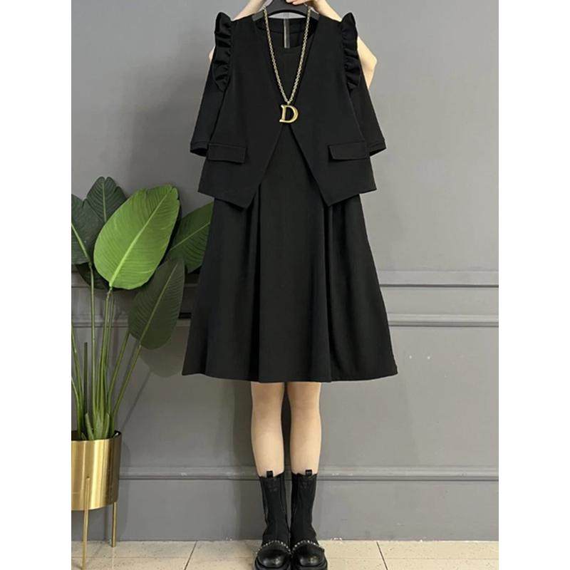 木耳边美背马甲两件套胖mm夏季新款大码马夹套装潮,淘宝优惠券,粉丝福利购,淘宝优惠卷