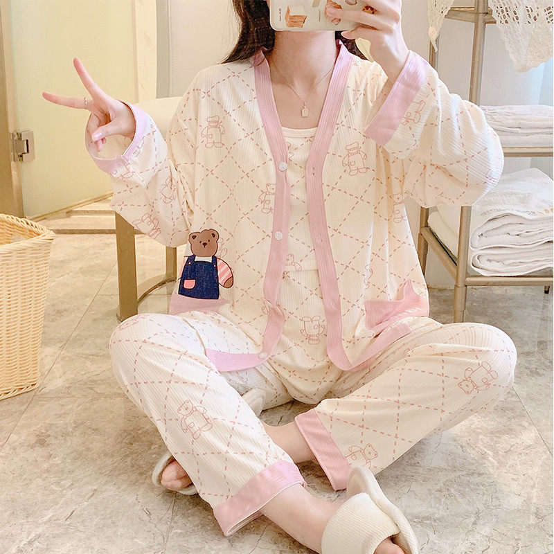 孕妇睡衣春秋季纯棉孕晚期三件套月子服产后哺乳衣产妇喂奶居服,淘宝优惠券,粉丝福利购,淘宝优惠卷